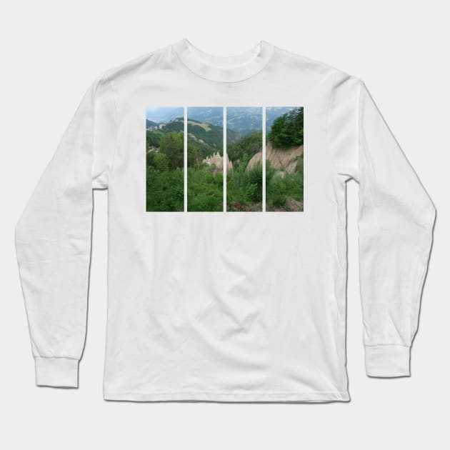 The incredible earth pyramids of Collepietra (Piramidi di Terra) in the Dolomites. Striking place. Italian Alps. Sunny spring day with no people. Valley in the background. Trentino Alto Adige. Long Sleeve T-Shirt by fabbroni-art